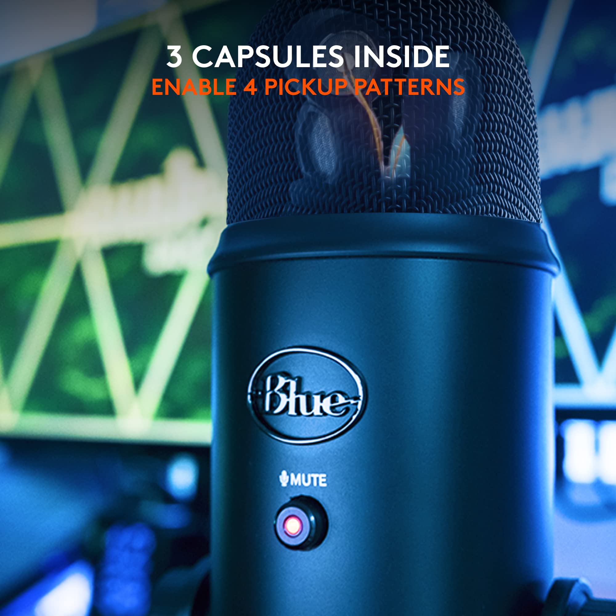 Logitech Creators Blue Yeti USB Microphone for PC, Mac, Gaming, Recording, Streaming, Podcasting, Studio and Computer Condenser Mic with Blue VO!CE effects, 4 Pickup Patterns, Plug and Play - Blackout - Image 4