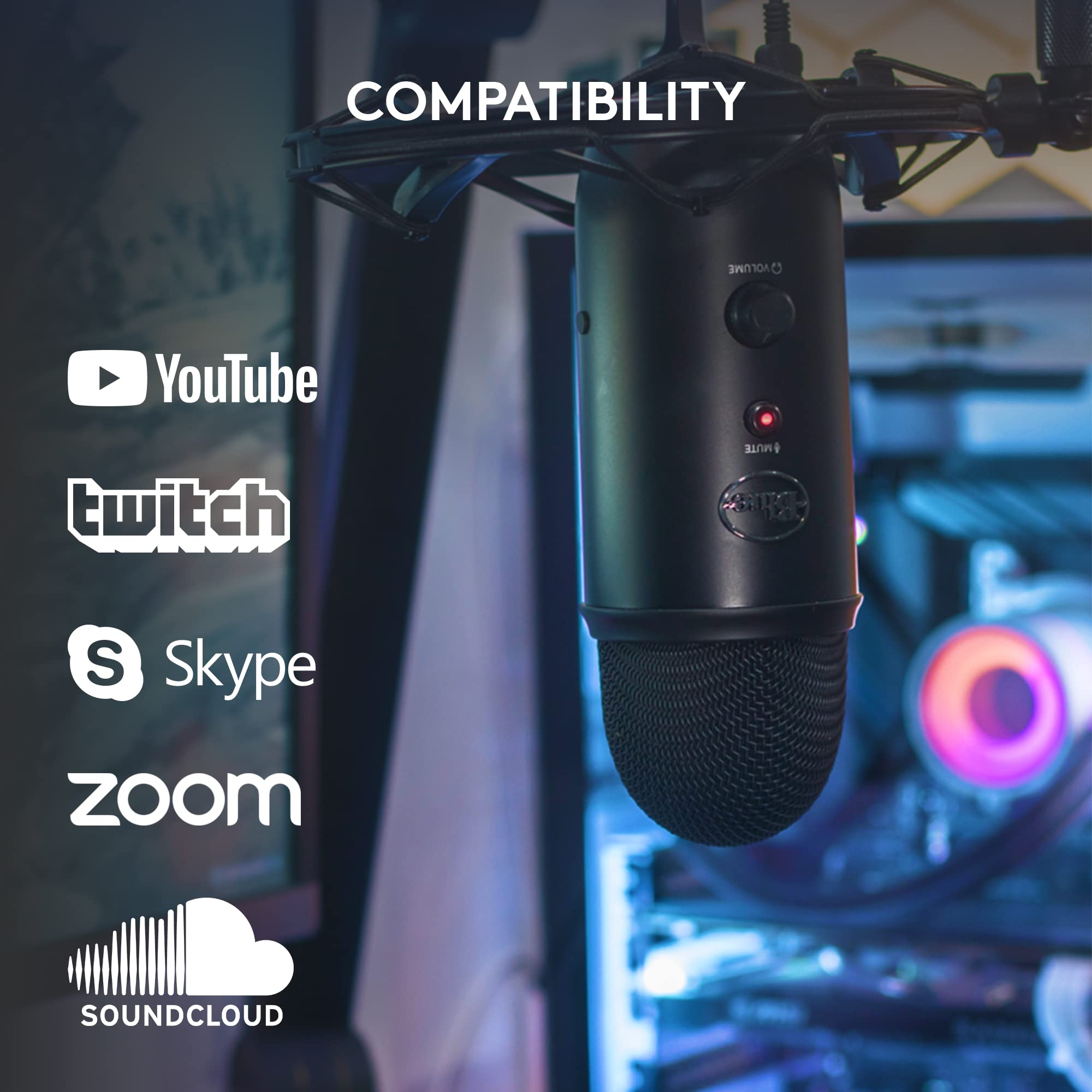 Logitech Creators Blue Yeti USB Microphone for PC, Mac, Gaming, Recording, Streaming, Podcasting, Studio and Computer Condenser Mic with Blue VO!CE effects, 4 Pickup Patterns, Plug and Play - Blackout - Image 7