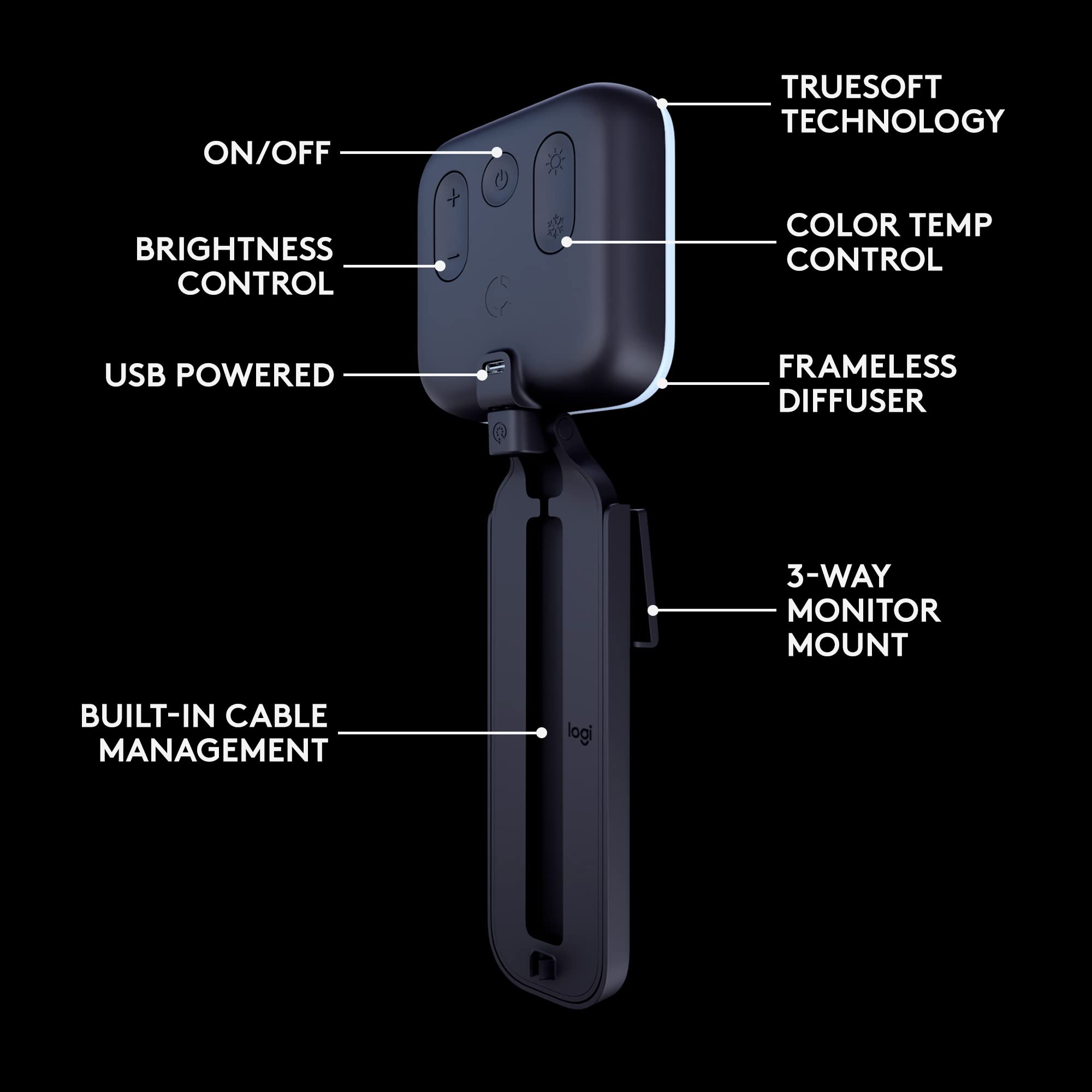 Logitech for Creators Litra Glow Premium LED Streaming Light with TrueSoft- Computer lighting for video conferencing, Zoom meetings, with adjustable mount and desktop app control for PC/Mac - Graphite - Image 7