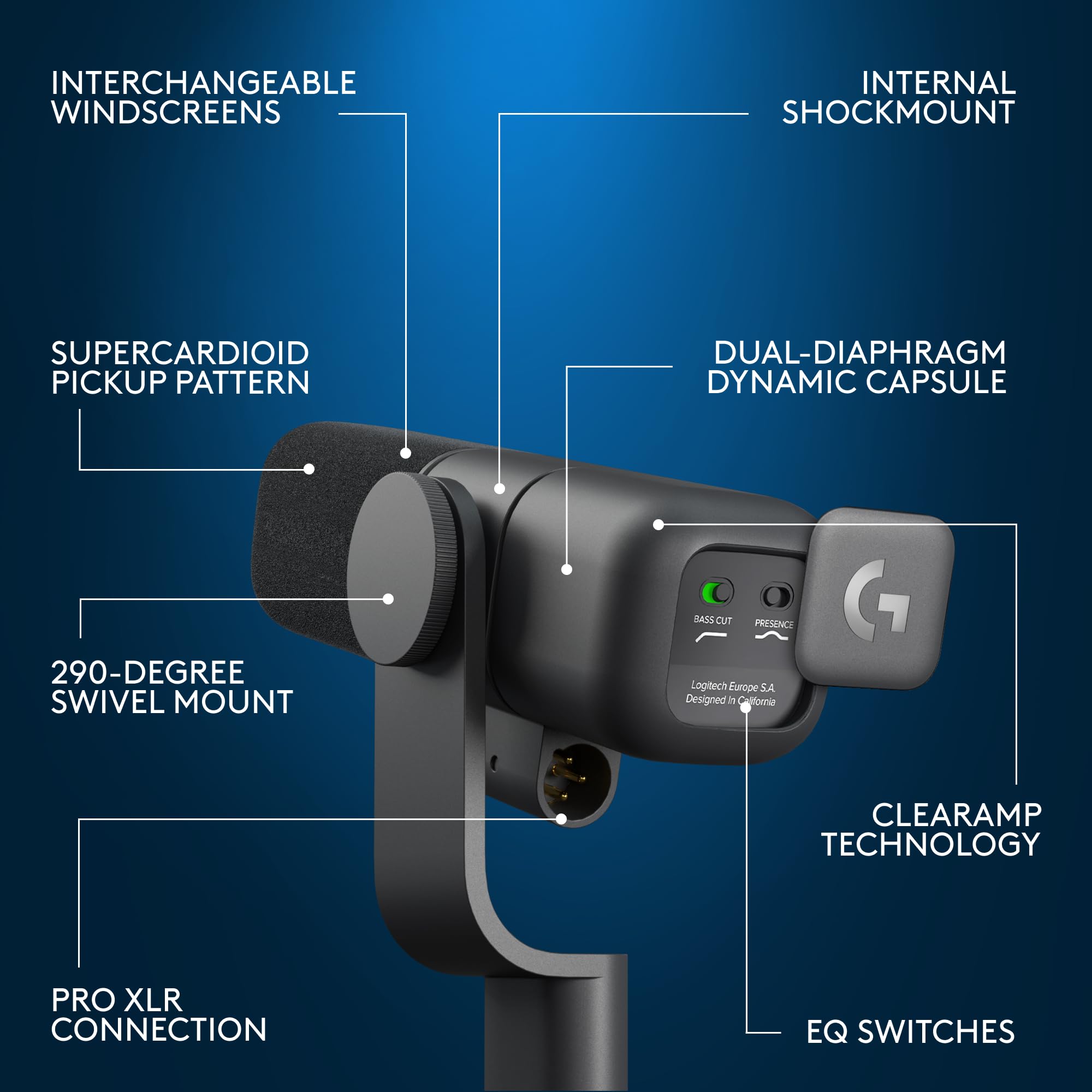 Logitech G Yeti Studio Active Dynamic XLR Broadcast Microphone for Gaming, ClearAmp Active Preamp, Dual-Diaphragm Capsule, Internal Shockmount - Black - Image 6