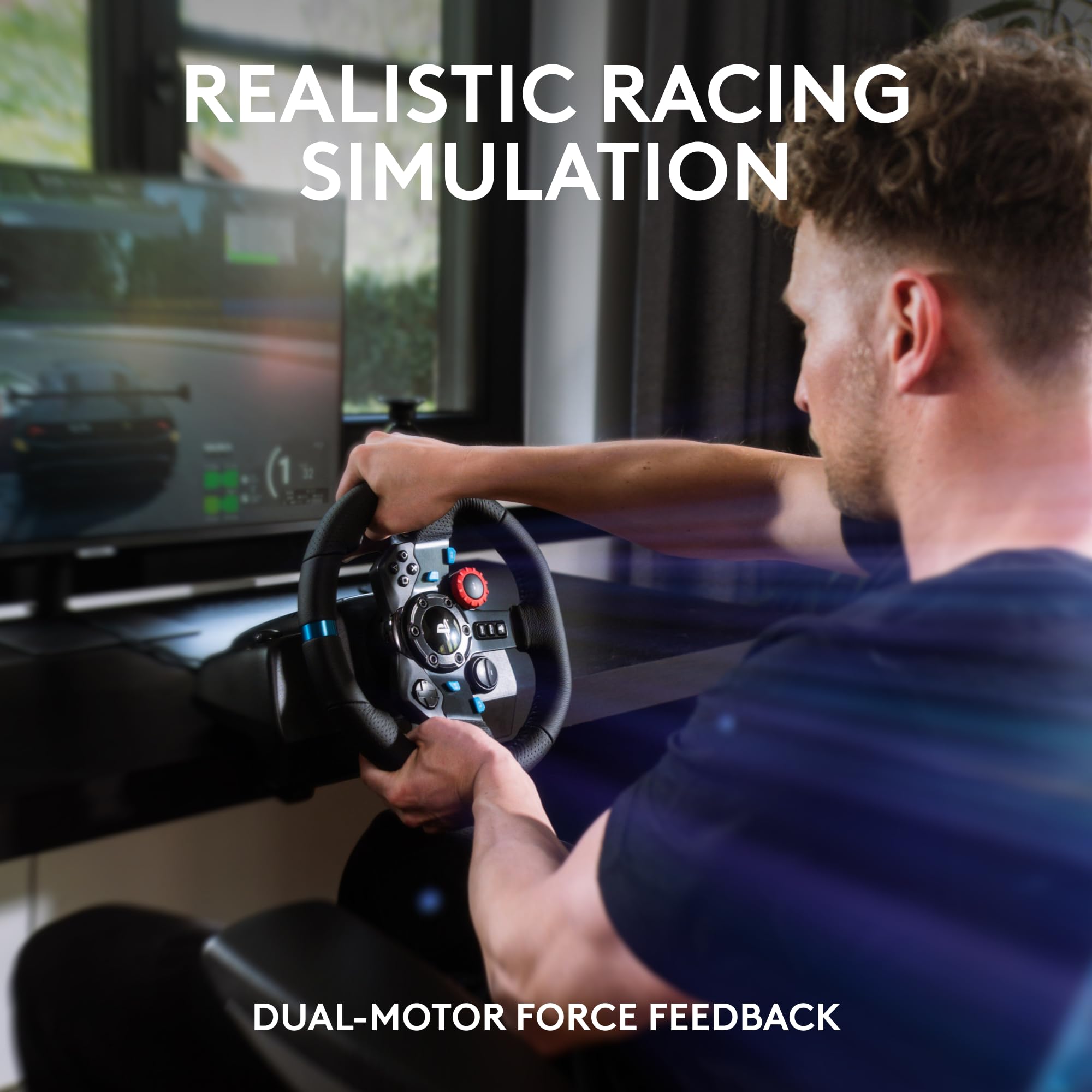 Logitech G29 Driving Force Racing Wheel and Pedals, Force Feedback, Real Leather + Logitech G Driving Force Shifter - For PS5, PS4 and PC, Mac - Black - Image 4