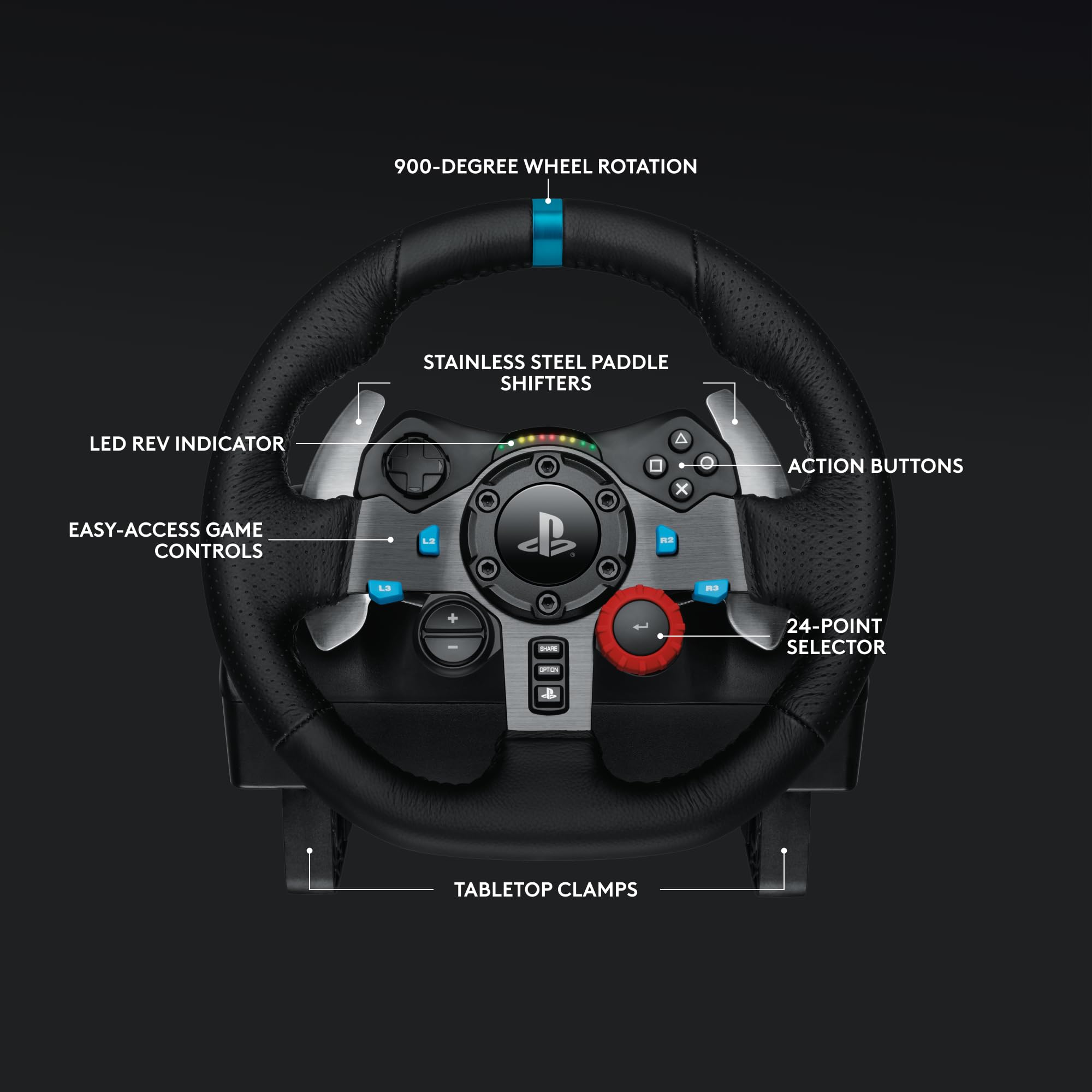 Logitech G29 Driving Force Racing Wheel and Pedals, Force Feedback, Real Leather + Logitech G Driving Force Shifter - For PS5, PS4 and PC, Mac - Black - Image 5