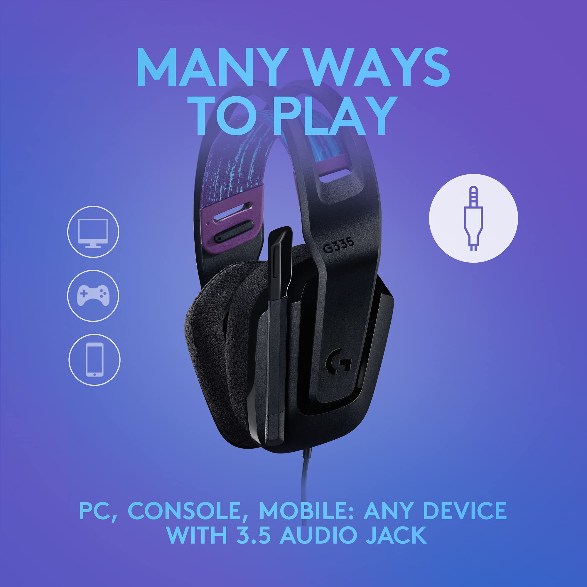 Logitech G335 Wired Gaming Headset, with Flip to Mute Microphone, 3.5mm Audio Jack, Memory Foam Earpads, Lightweight, Compatible with PC, PlayStation, Xbox, Nintendo Switch/Switch 2 - Black - Image 3