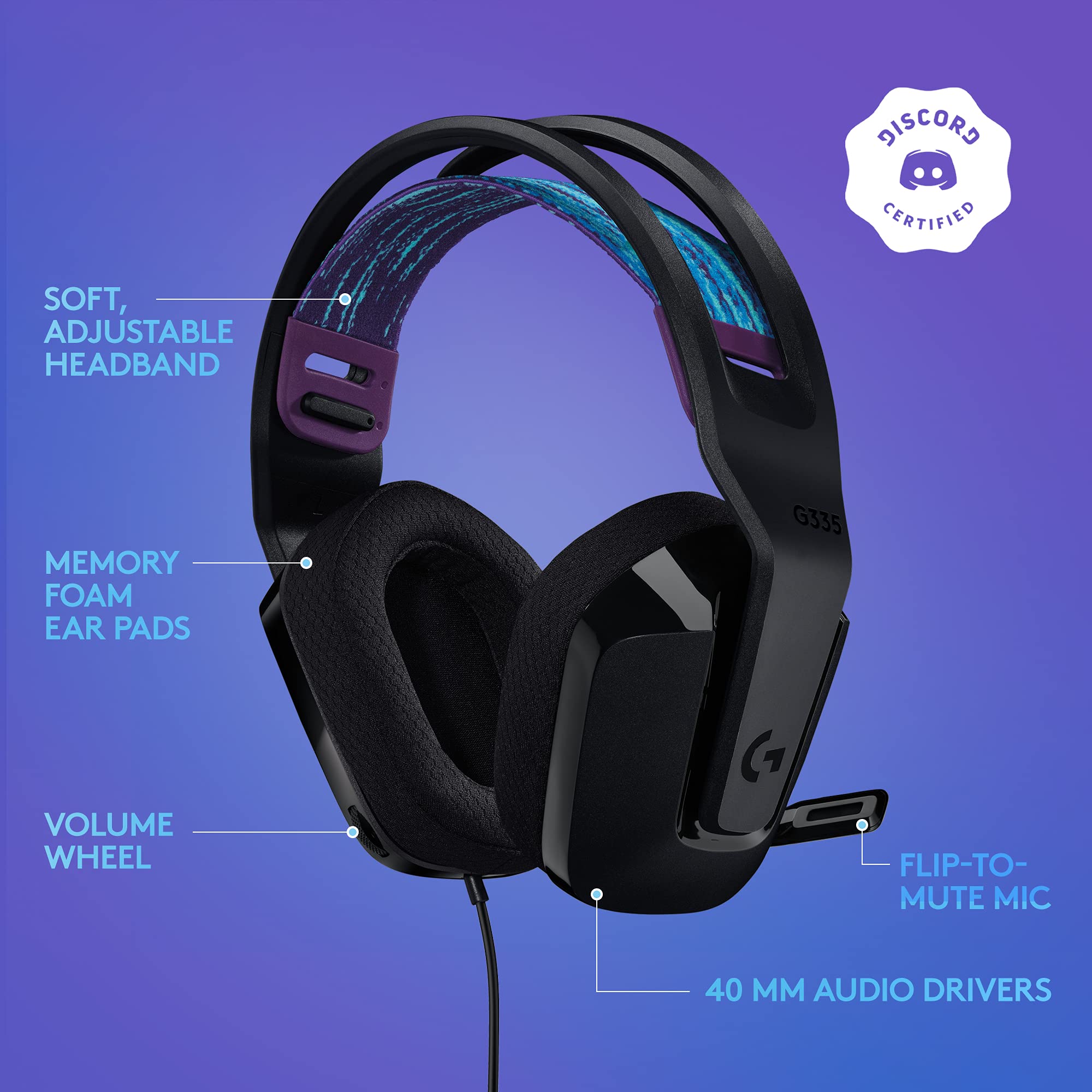 Logitech G335 Wired Gaming Headset, with Flip to Mute Microphone, 3.5mm Audio Jack, Memory Foam Earpads, Lightweight, Compatible with PC, PlayStation, Xbox, Nintendo Switch/Switch 2 - Black - Image 6