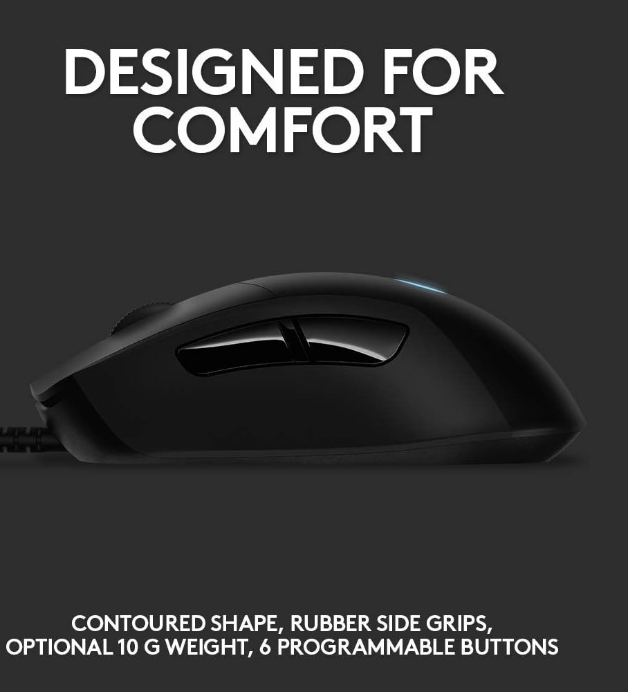 Logitech G403 Hero 25K Gaming Mouse, Lightsync RGB, Lightweight 87G+10G Optional, Braided Cable, 25, 600 DPI, Rubber Side Grips, Black - Image 6
