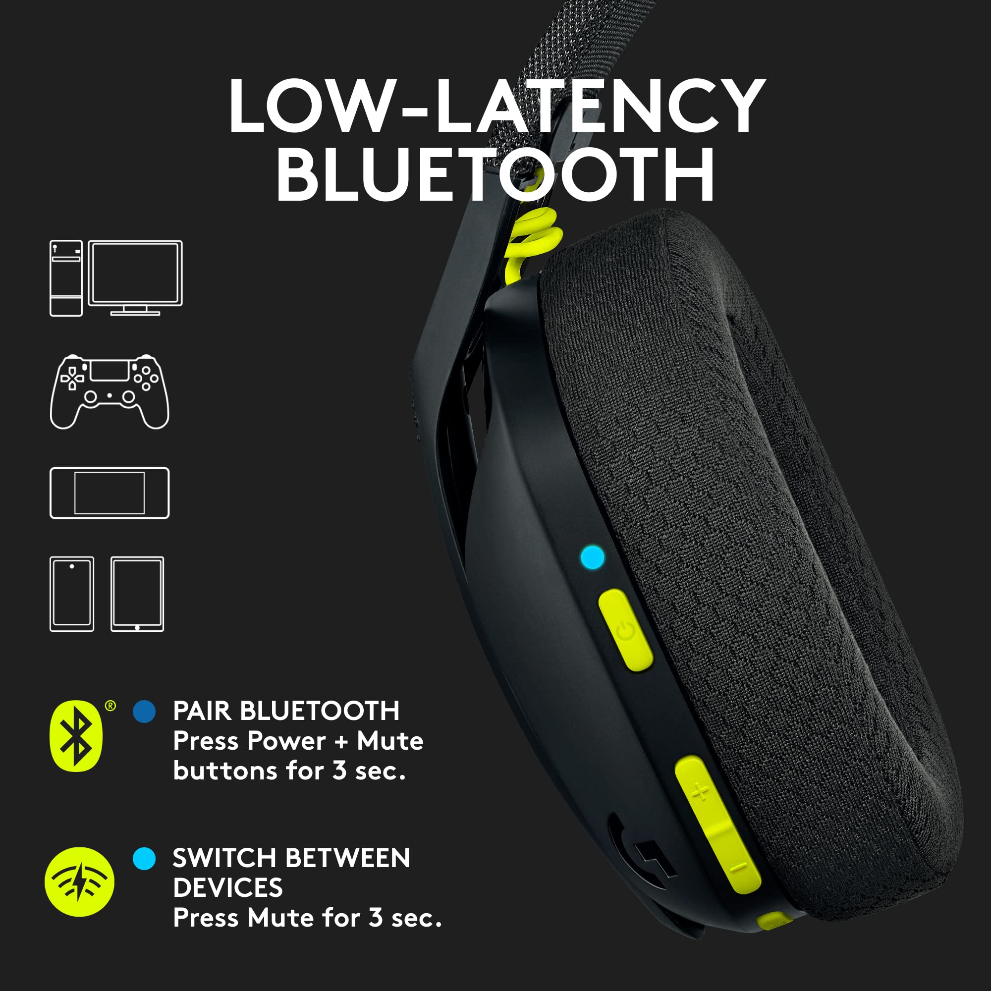 Logitech G435 Lightspeed & Bluetooth Wireless Gaming Headset - Lightweight Over-Ear Headphones, Built-in mics, 18h Battery, Dolby Atmos, PC, PS4, PS5, Nintendo Switch/Switch 2, Mobile - Black - Image 3
