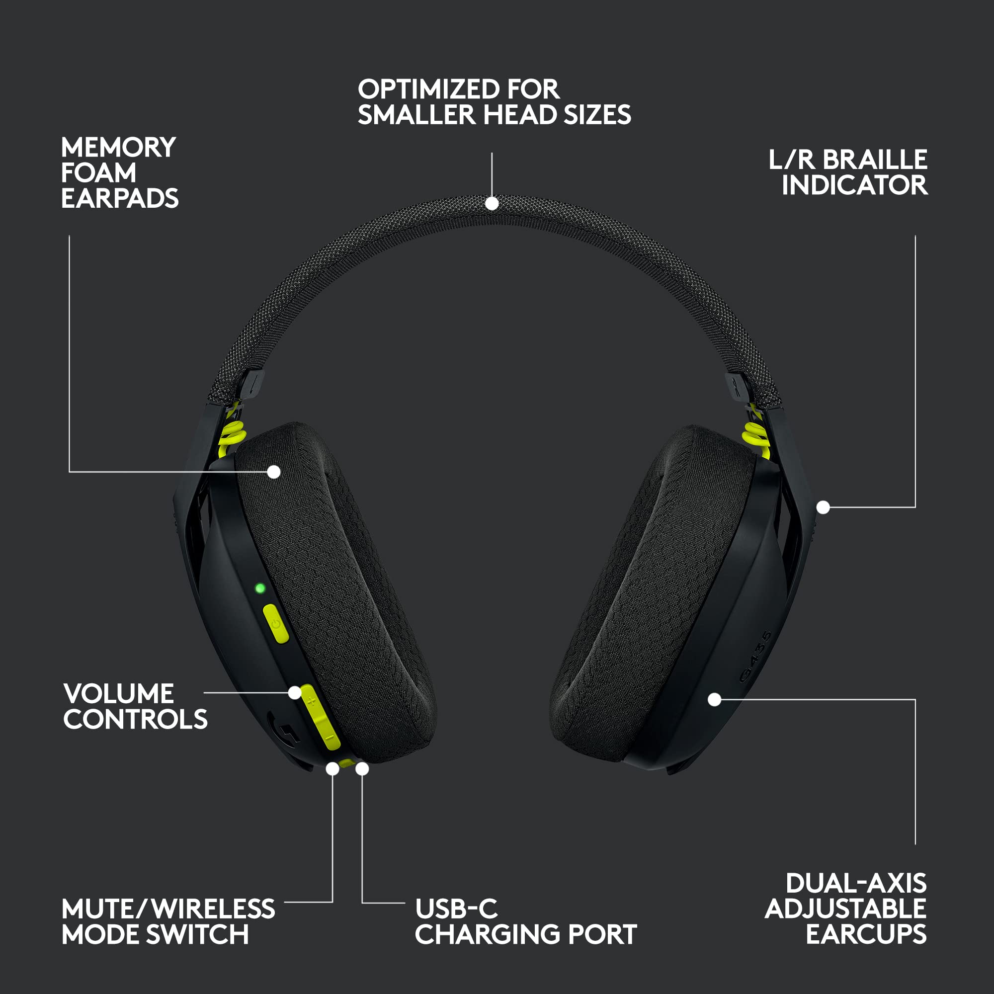Logitech G435 Lightspeed & Bluetooth Wireless Gaming Headset - Lightweight Over-Ear Headphones, Built-in mics, 18h Battery, Dolby Atmos, PC, PS4, PS5, Nintendo Switch/Switch 2, Mobile - Black - Image 8