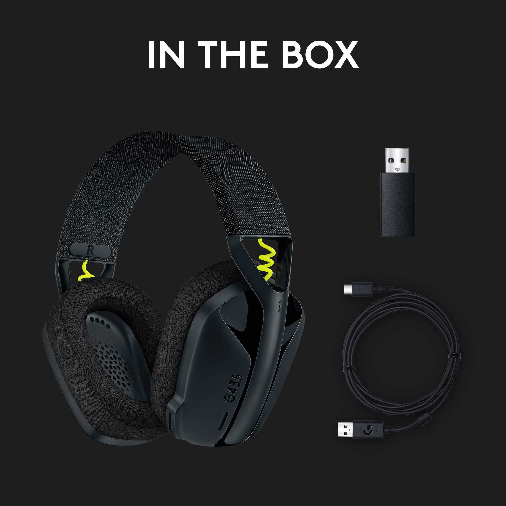 Logitech G435 Lightspeed & Bluetooth Wireless Gaming Headset - Lightweight Over-Ear Headphones, Built-in mics, 18h Battery, Dolby Atmos, PC, PS4, PS5, Nintendo Switch/Switch 2, Mobile - Black - Image 9