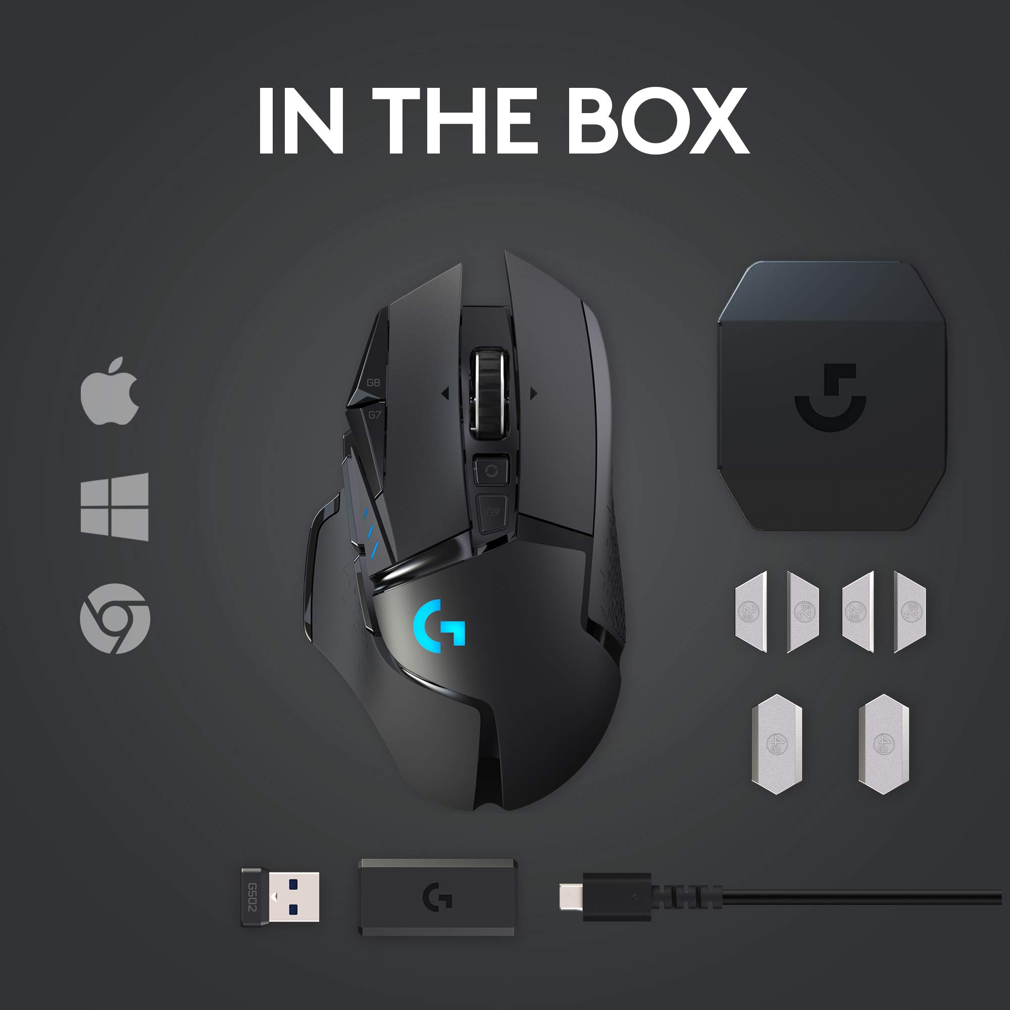 Logitech G502 Lightspeed Wireless Gaming Mouse with Hero 16K Sensor, PowerPlay Compatible, Tunable Weights and Lightsync RGB - Black (Renewed) - Image 9