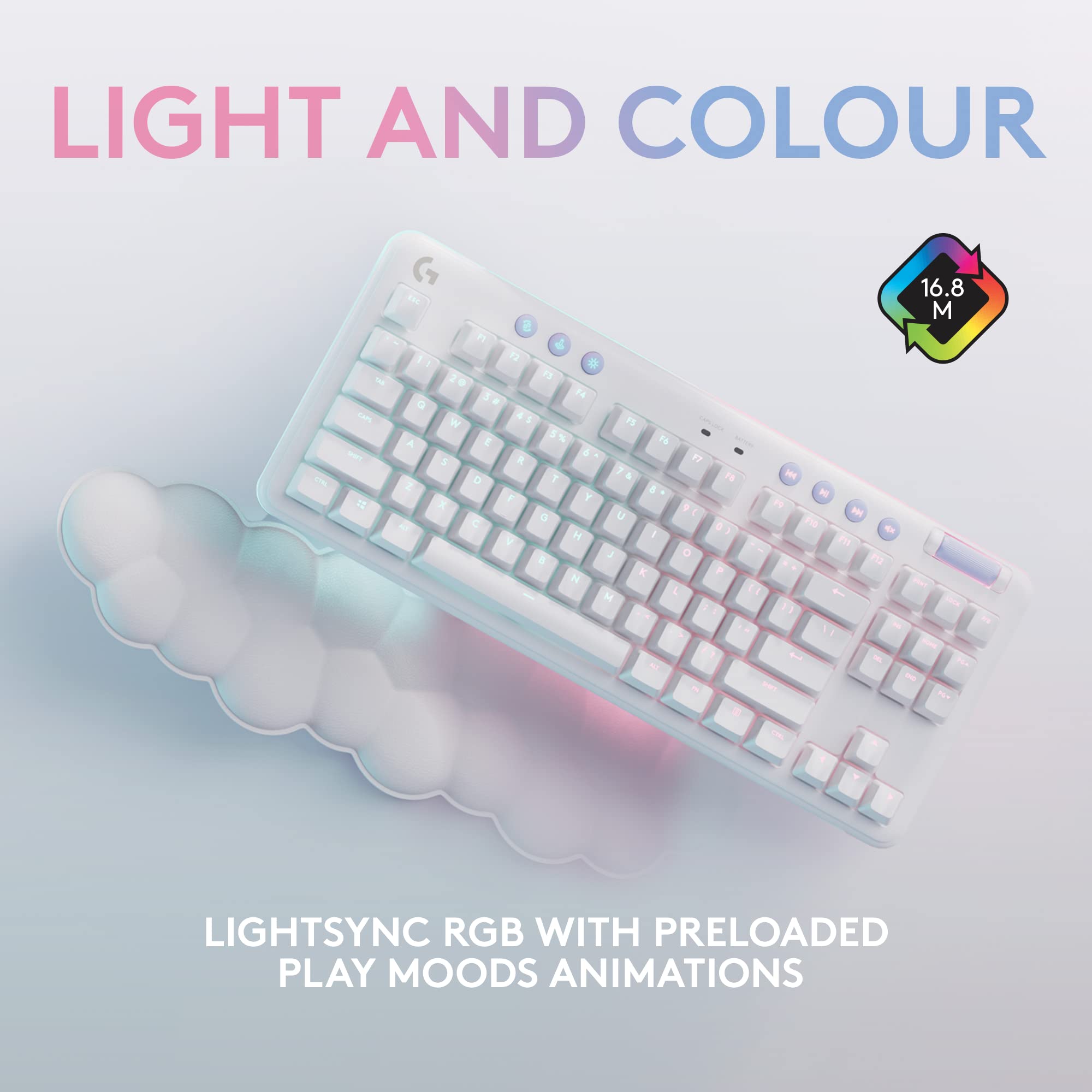 Logitech G715 Wireless Mechanical Gaming Keyboard with LIGHTSYNC RGB, Lightspeed, Tactile Switches (GX Brown), and Keyboard Palm Rest, PC/Mac Compatible - White Mist - Image 6